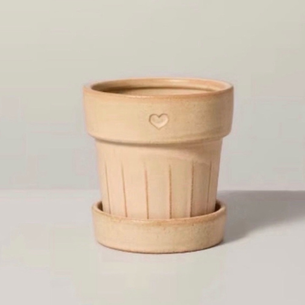 Heart Stoneware Planter Pot with Saucer 4.5" Hearth & Hand with Magnolia Set 2